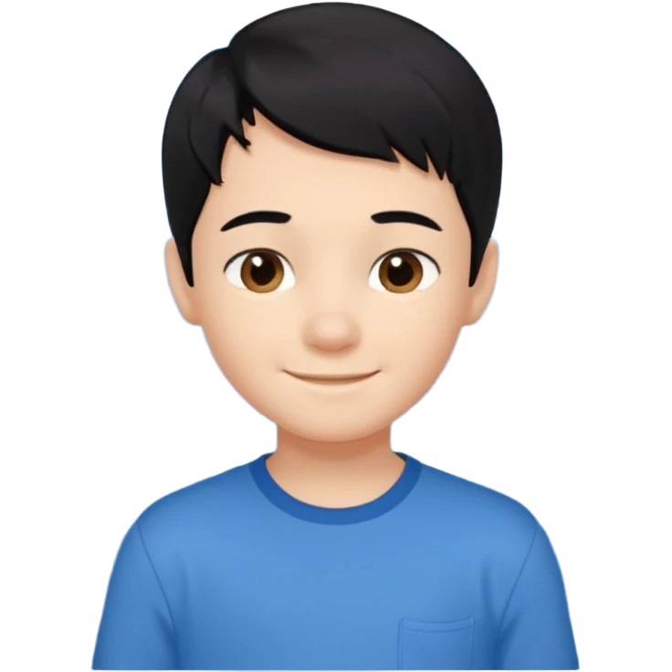 바다좋아하고, 게임 좋아하고, 귀여워, 남자아이, 검정머리야 10살, 부끄러움이 많아 emoji