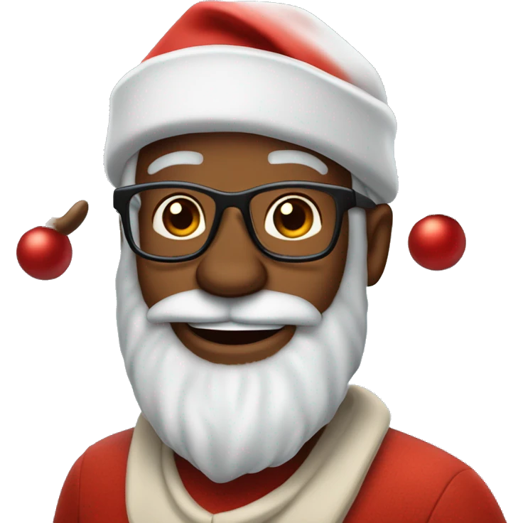 A 50 years brown skin man who has beard, glasses, and use Santa's hat and two  Rudolf the reindeer horns emoji