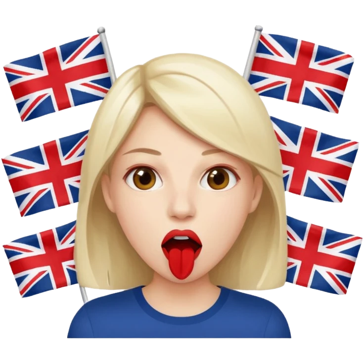a woman is talking and English flags are coming out of her mouth emoji