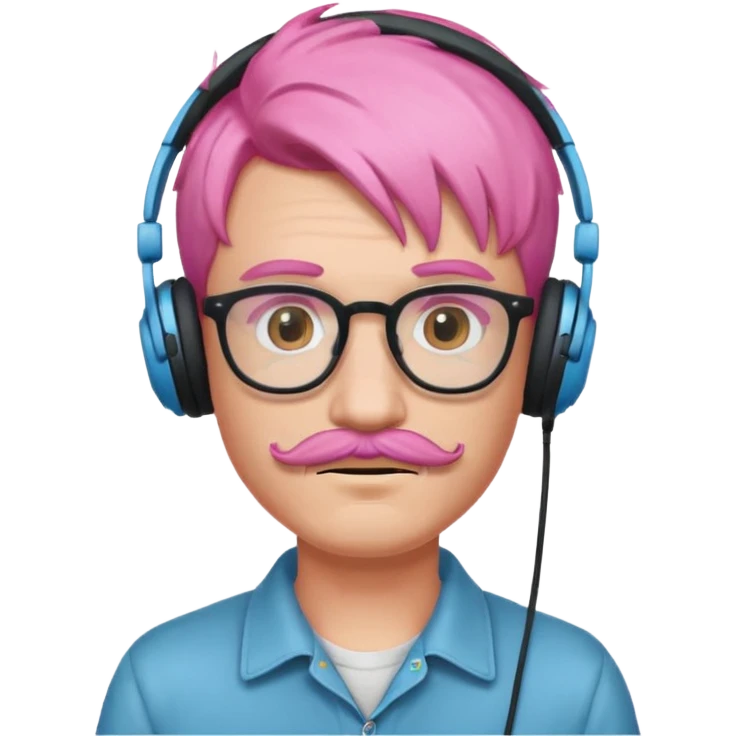 just headphone and spectacles, mustached pink hair guy, no microphone emoji