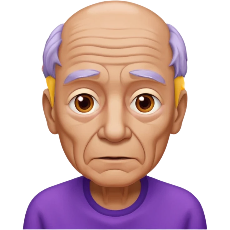Abuelo hombre con ropa morada, ojos cafés, muchas arrugas emoji