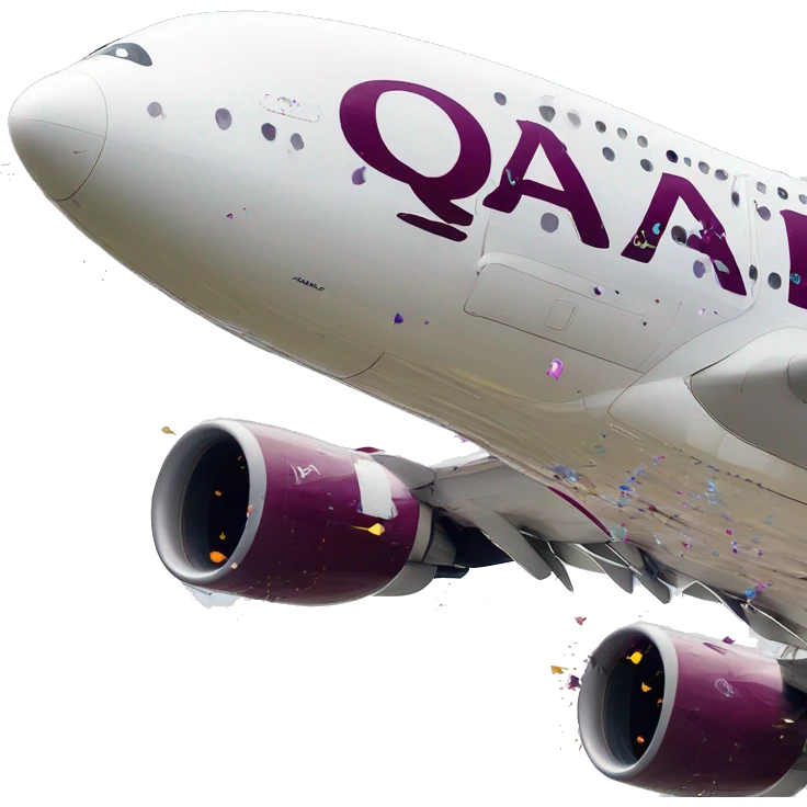 Qatar airways A380 taking off trailing confetti from its engines emoji