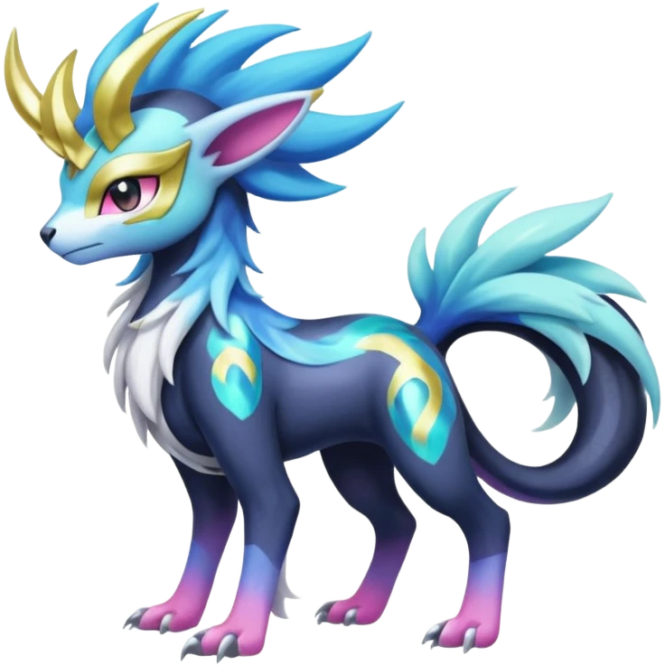 Shiny Sunny furry neon colorful scaly painted Asian pastel-gradient Absol-Meloetta-Solgaleo-Luxray-Suicune-fusion emoji