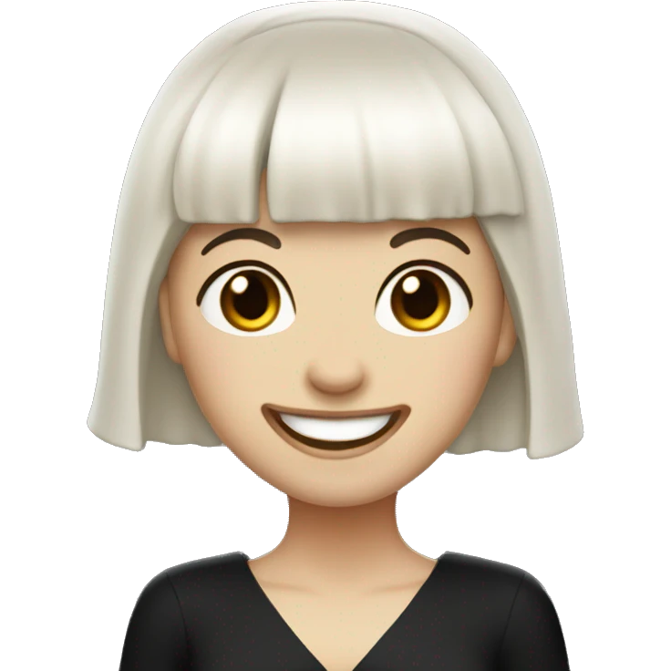 girl with very pale skin dark brown very short hair black dress and bangs laughing with veil emoji