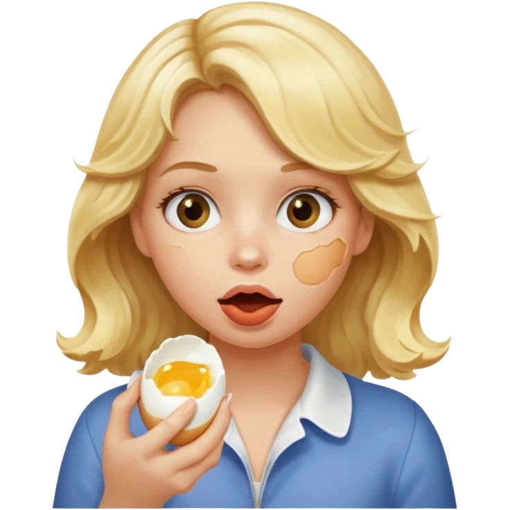 Girl with blonde wavy hair eating boiling egg emoji