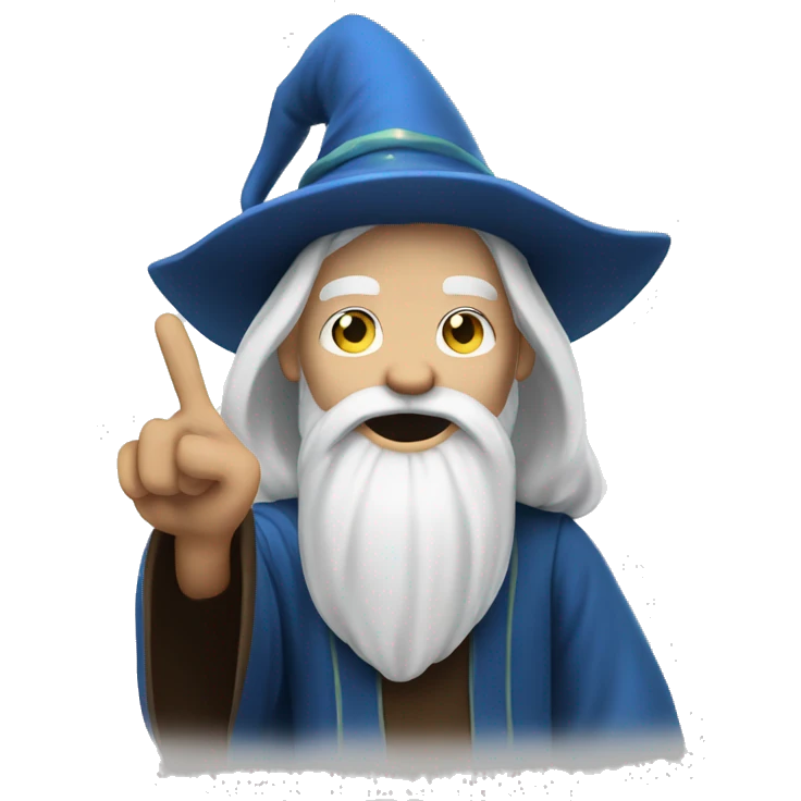 a wizard with a white beard shaking his index finger emoji