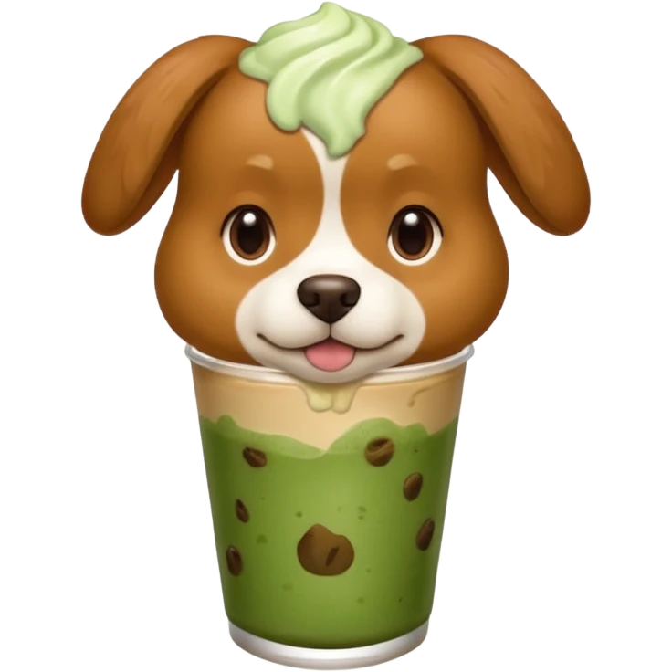 Ah dog who is holding a iced matcha latte emoji | AI Emoji Generator