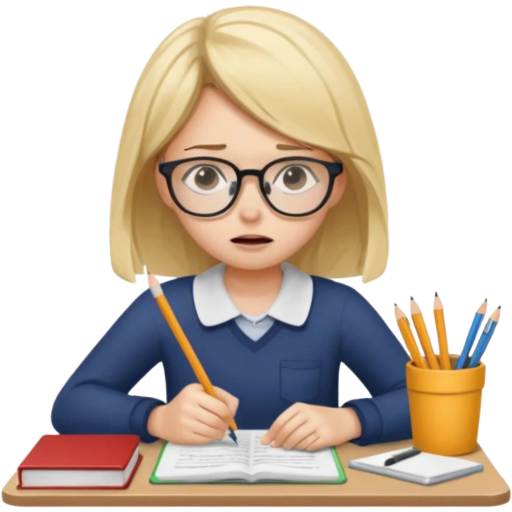 girl doing homework looking stressed emoji