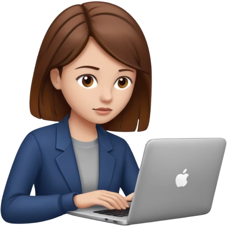 woman with brown hair using laptop emoji