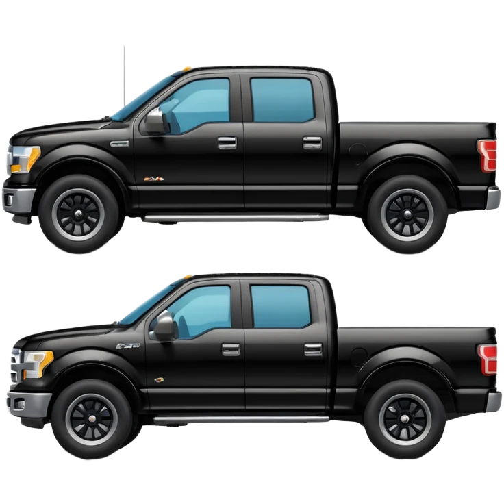 A simple emoji-style icon of a black F150 pickup truck driving on a road, viewed from the side, shiny black color with chrome details, minimal flat design, vibrant colors, transparent background emoji
