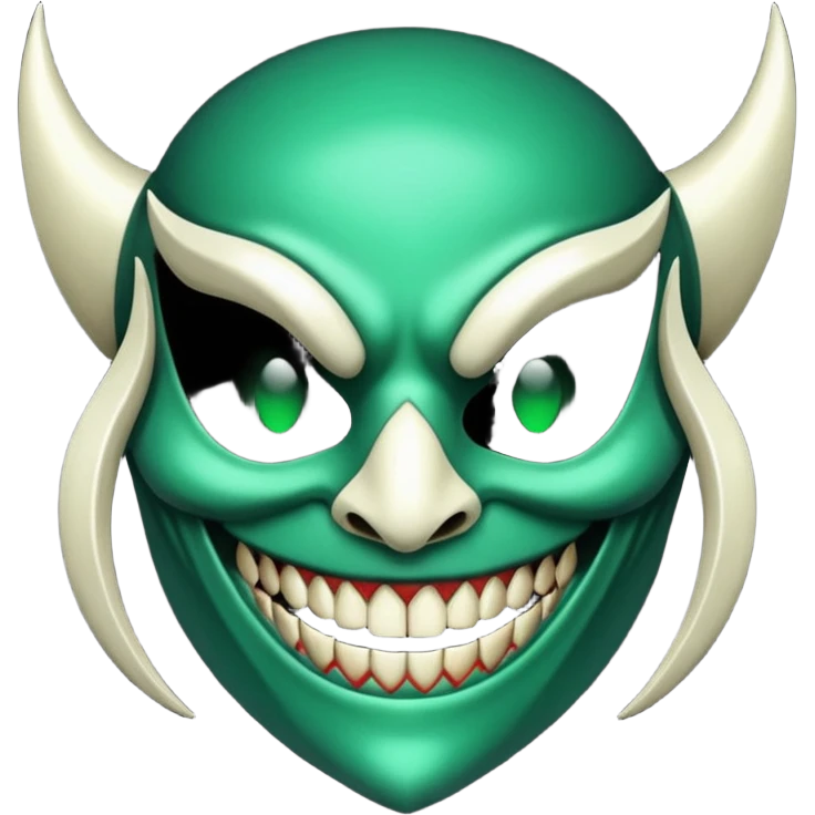 curved mask, poisonous, emerald, fang, smile emoji