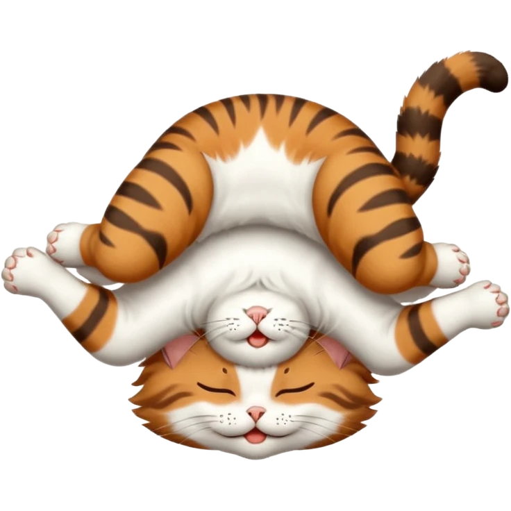 dark brown tabby and white cat in funny positions upside down with eyes closed emoji