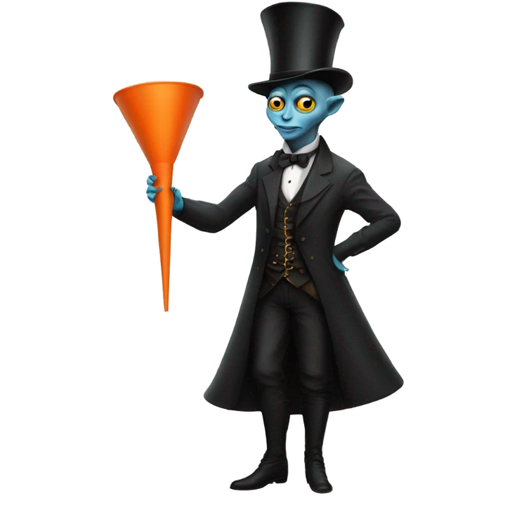 alien galora in Victorian dress elegant, full body, holding "big traffic cone" emoji