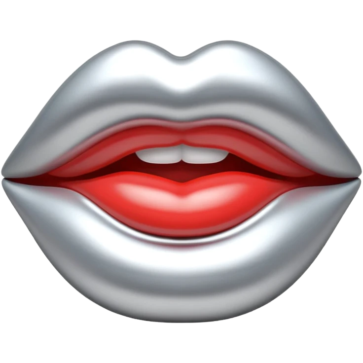 female lips emoji, smooth liquid metal chrome surface, sculpted shape, high-gloss reflections, monochrome futuristic 3D style, isolated on white emoji