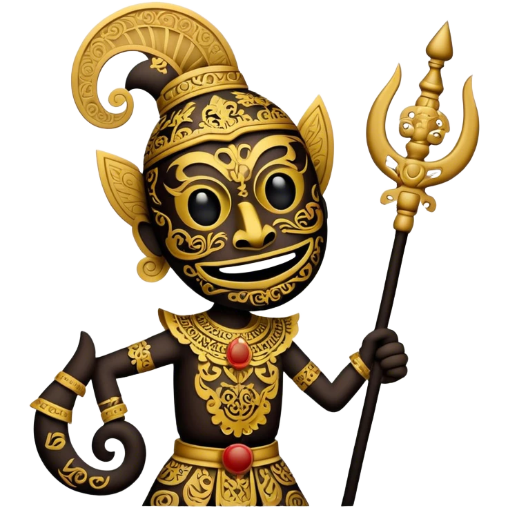 Cinematic Realistic Wayang Kulit Emoji, depicted as an intricate shadow puppet with detailed cut-out figures and traditional patterns, rendered with crisp textures and dynamic cultural lighting that captures its ancient artistry. emoji