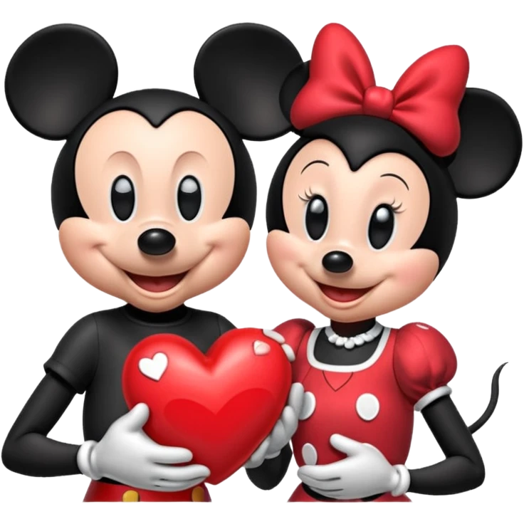 Mickey Mouse and Minnie Mouse with a heart  emoji