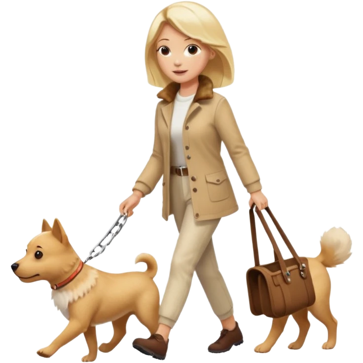 blonde woman wearing white walking only one malese dog emoji