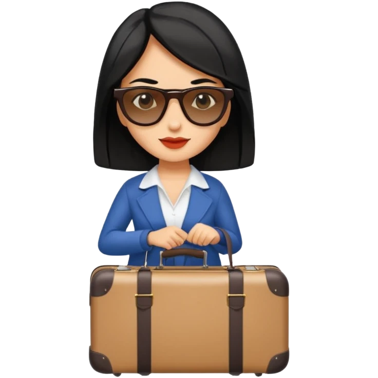 mujer viajando un equipaje de mano con el cabello negro  emoji