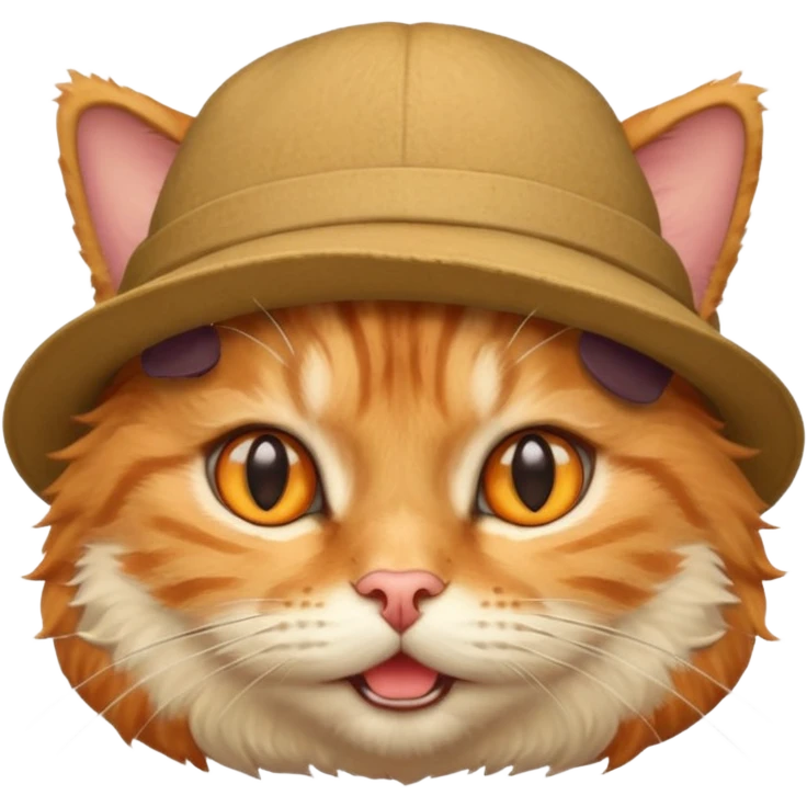 A cat wearing a hat with a very funny face emoji