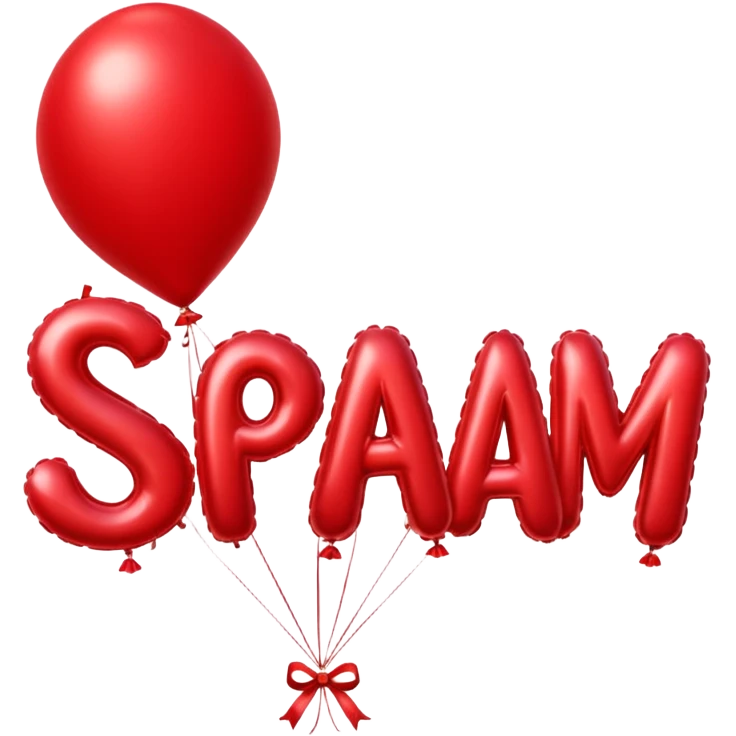 the word 'SPAM' in ornate gothic calligraphy, balloon style emoji