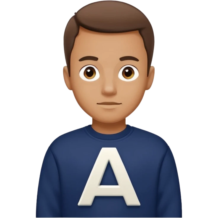 man wearing a navy sweatshirt with a giant white letter A on the upper right of the chest emoji
