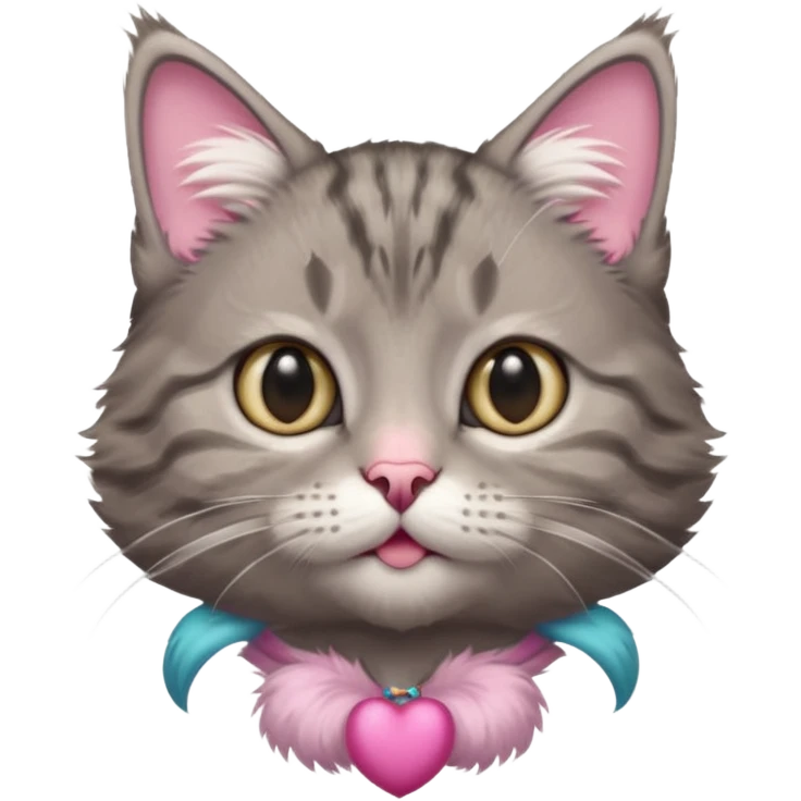 A high-resolution photo-realistic digital illustration of a grey tabby cat kitten, chest upward emoji