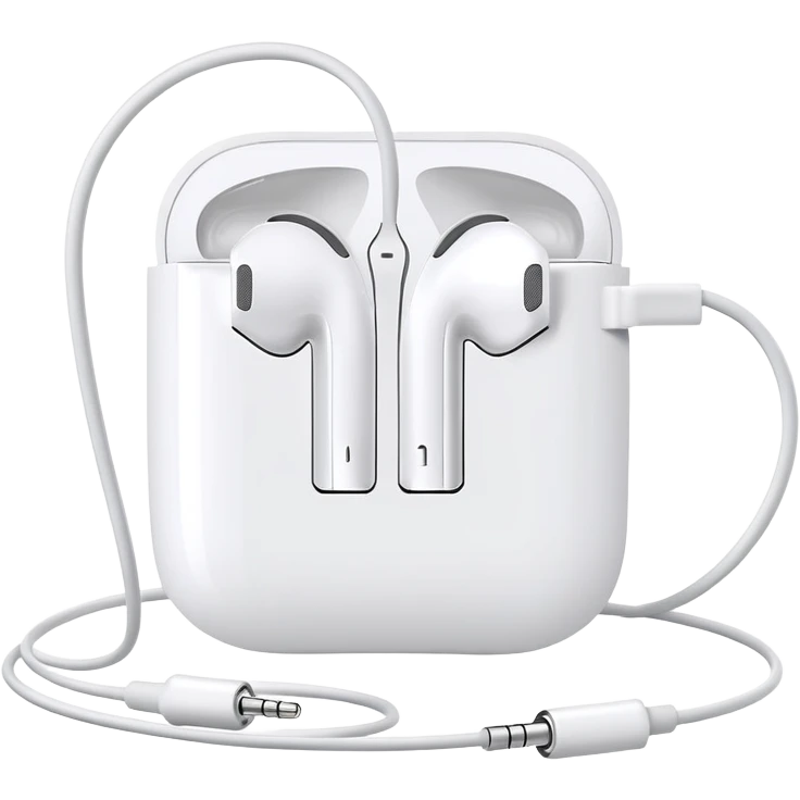Minimalist white Apple EarPods with cord coiled in a perfect circle, clean simple design, no case, just the white headphones and wire arranged in a neat circle, iOS style emoji