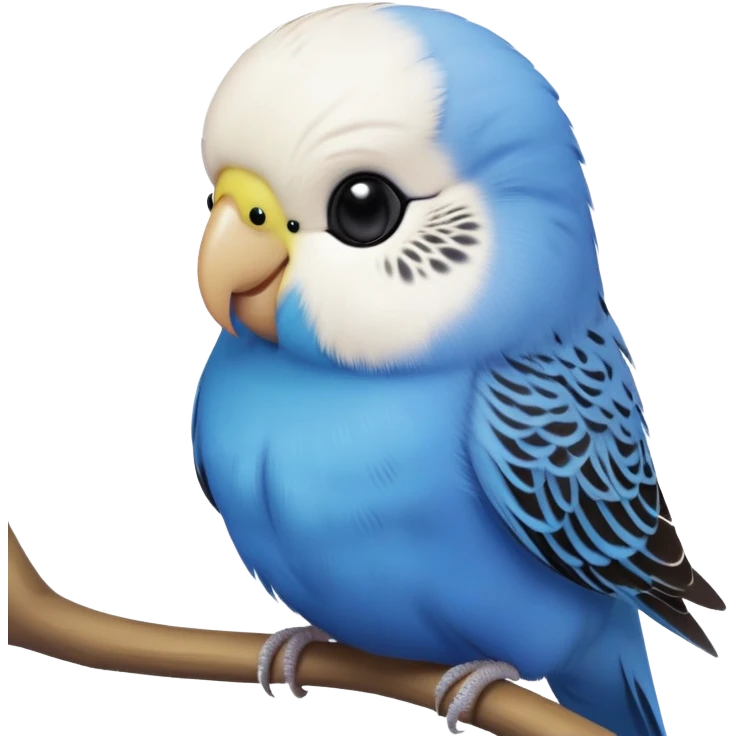 cinematic-cute-blue-budgie-portrait-emoji,-head-tilted-playfully-and-inquisitively,-featuring-a-brilliant-blue-feathered-fur-and white and black feathered face-with-a-natural-sheen,-round,-sparkling-dark-eyes-filled-with-curiosity,-simplified-yet-irresistibly-adorable emoji