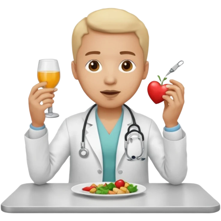 ligth doctor eating in a table full body emoji