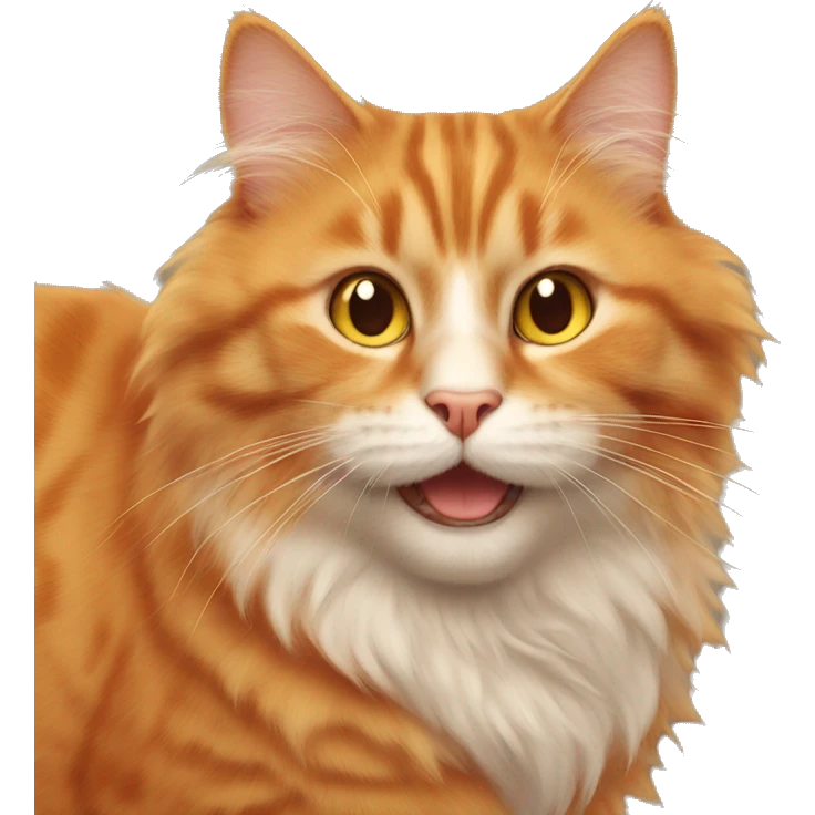 Fluffy orange cat with copper eyes and happy face emoji