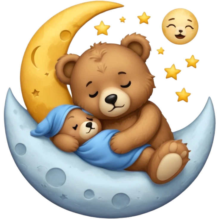 Sleepy moon with teddy bear emoji