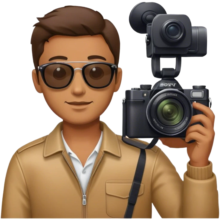Guy with sunglasses and Sony camera  emoji