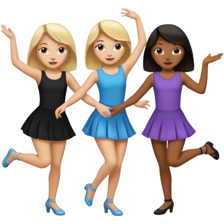 Emoji of 3 Girls dancing ONE with blonde hair, one tan skin with brown hair and one with black  hair ONLY ONE IS BLONDE emoji