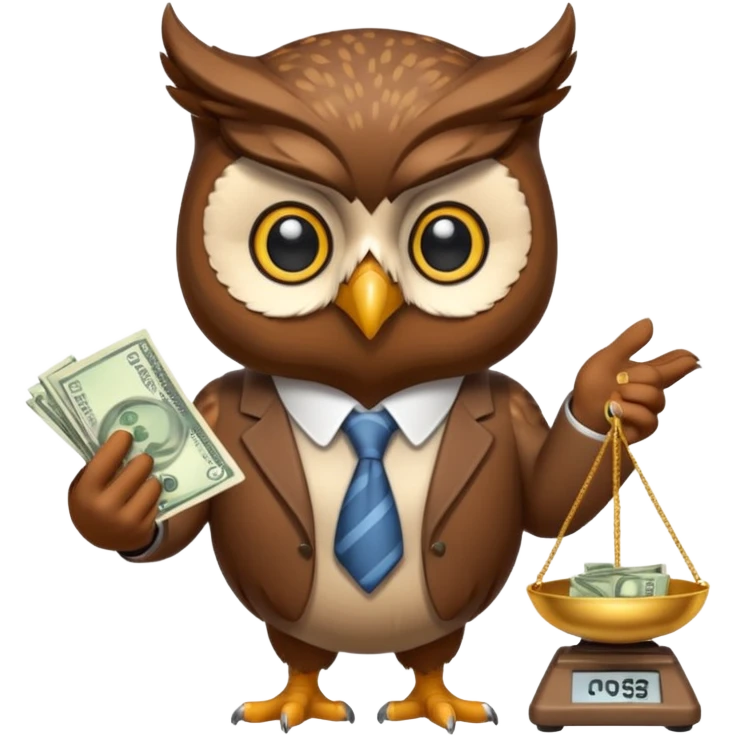 holding money and scale mascot owl emoji
