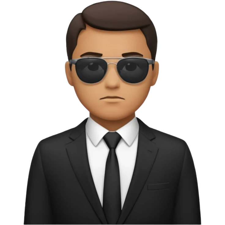 رجل يرتدي نظارات شمسية وبذلة رسمية سوداء بالكامل حتى ربطة العنق كانه عميل fbi emoji