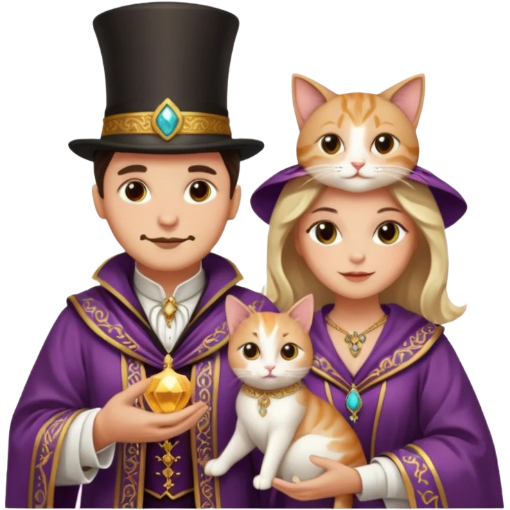 magician couple and their pet cat emoji