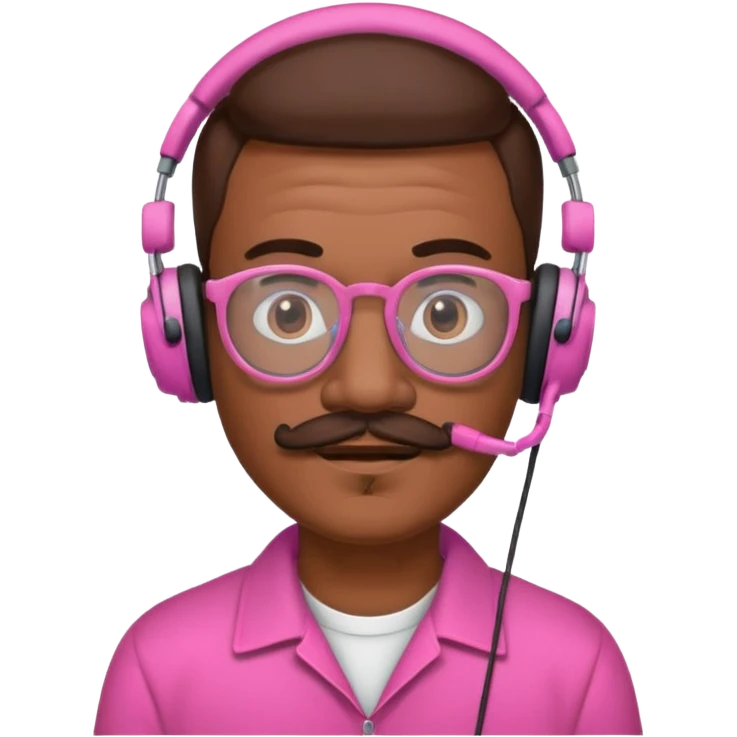 headphone and spectacles, mustached pink man emoji