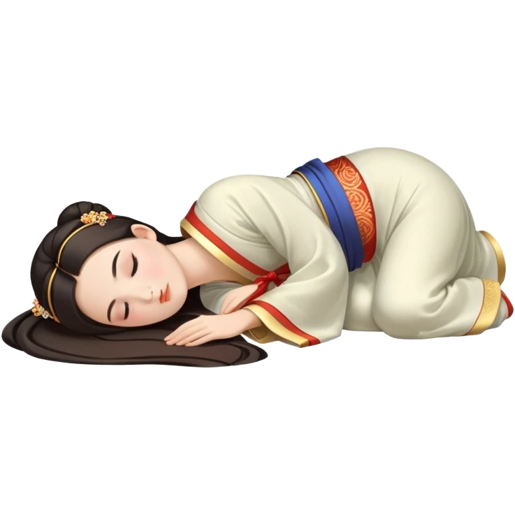 Beautiful girl in Hanfu lying on the ground sleeping emoji