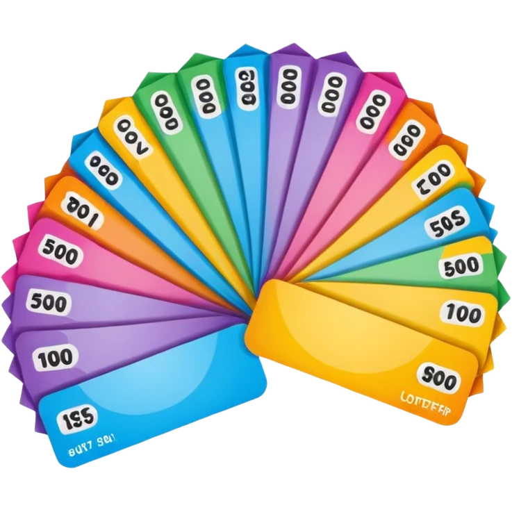 Create a blank lottery coupon fanned out, clean and colorful emoji
