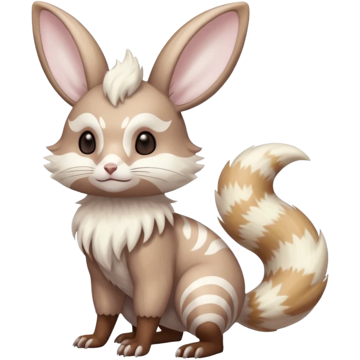 Shiny pastel silvery grey albino Lopunny-Furret-Cinccino-fusion (full body) with brown mask-marking-patterns  emoji