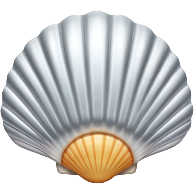 A seashell emoji made of polished silver chrome, smooth curved surface, reflective metallic highlights, elegant minimal design, iOS emoji style, centered, clean white background, soft lighting emoji