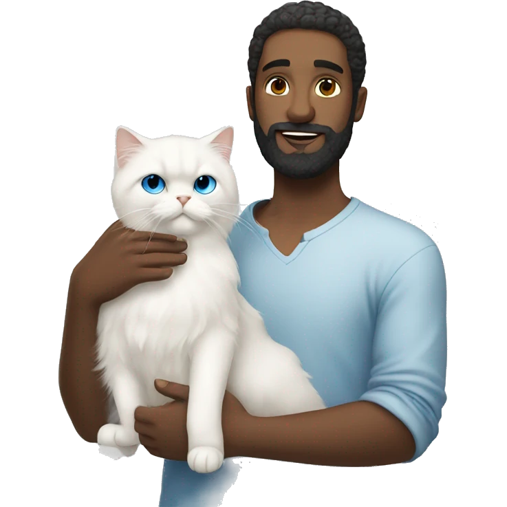 man with beard holding white persian cat with blue eyes  emoji