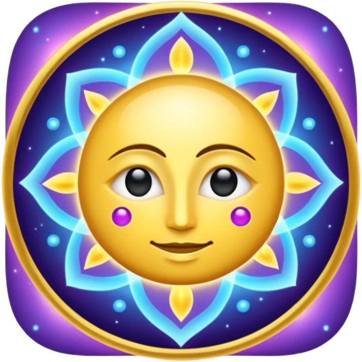 Create a minimal glowing emoji symbol of pure consciousness (Chetna) and formless God. Abstract divine energy, radiant light, infinity aura, cosmic spiritual vibe. No human form. Golden, blue, violet glow. Clean modern emoji style. emoji