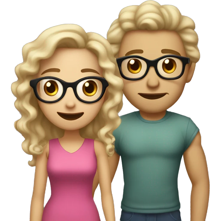 Smoothie date. woman light skin, shoulder-length curls, glasses, and a slightly shocked expression, as if she’s not excited about the date. The man should have an emo hairstyle and light or olive skin, with a happy and enthusiastic expression emoji