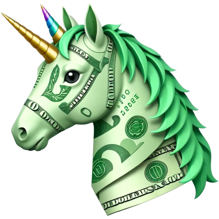 единорог полностью из долларовых купюр, no background emoji