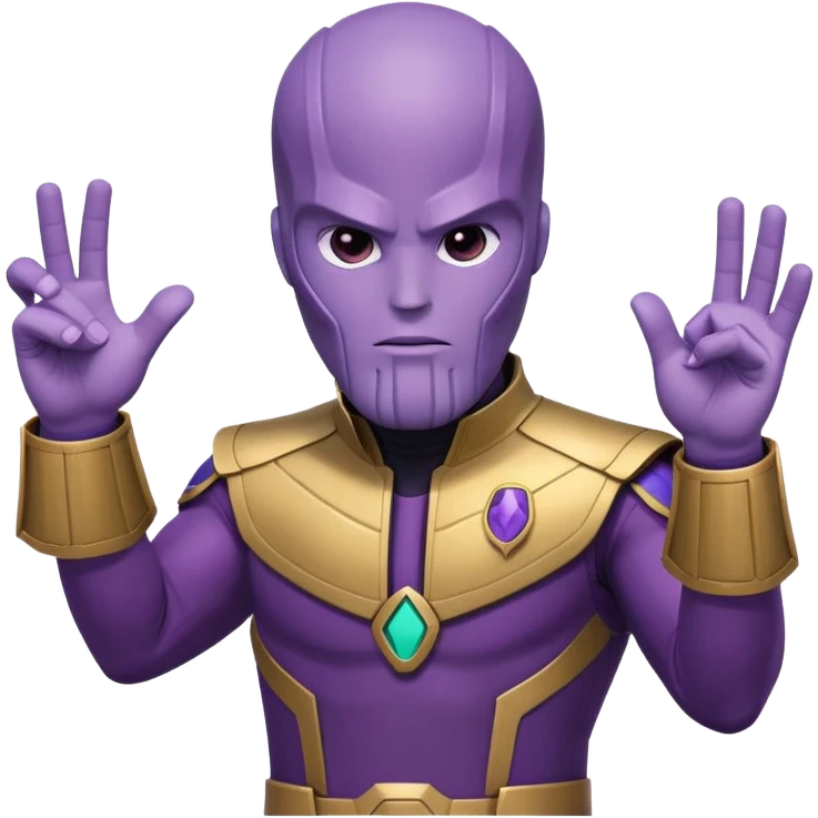 Thanos wearing a Squid Game guard uniform making a hand gesture emoji
