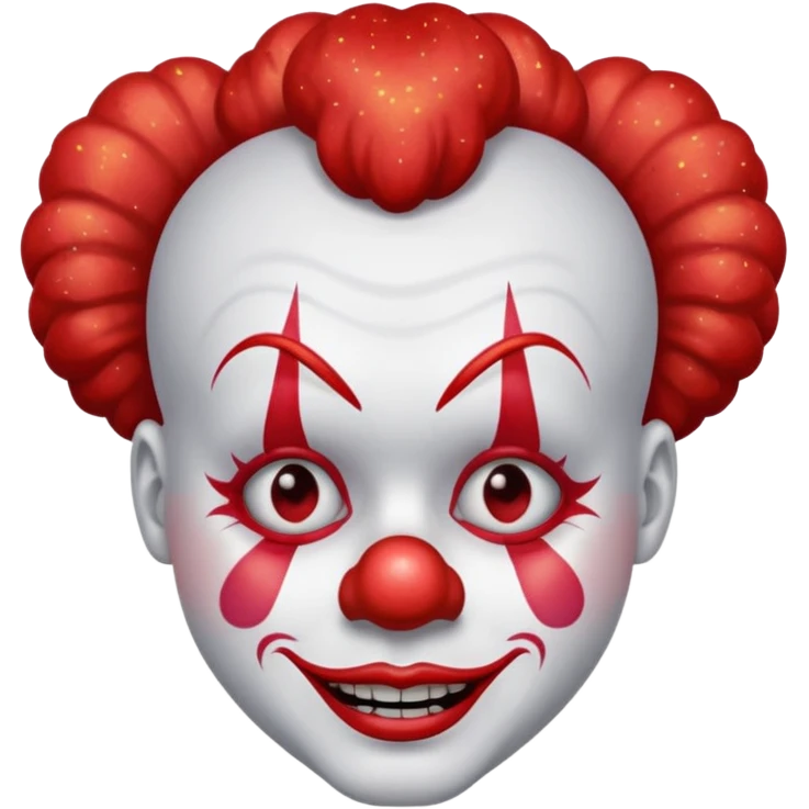 red glitter clown with the sad facial expression emoji
