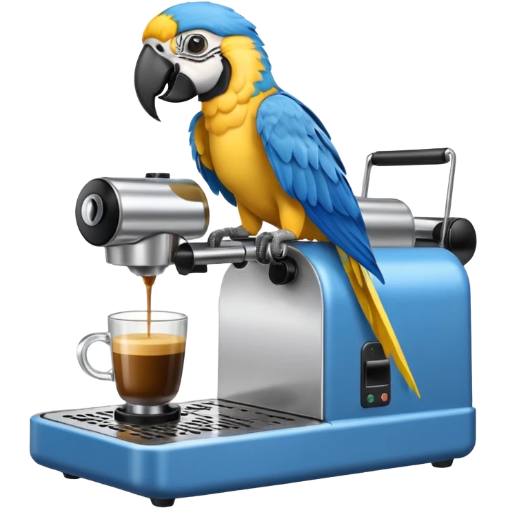 yellow and blue macaw using a espesso machine emoji