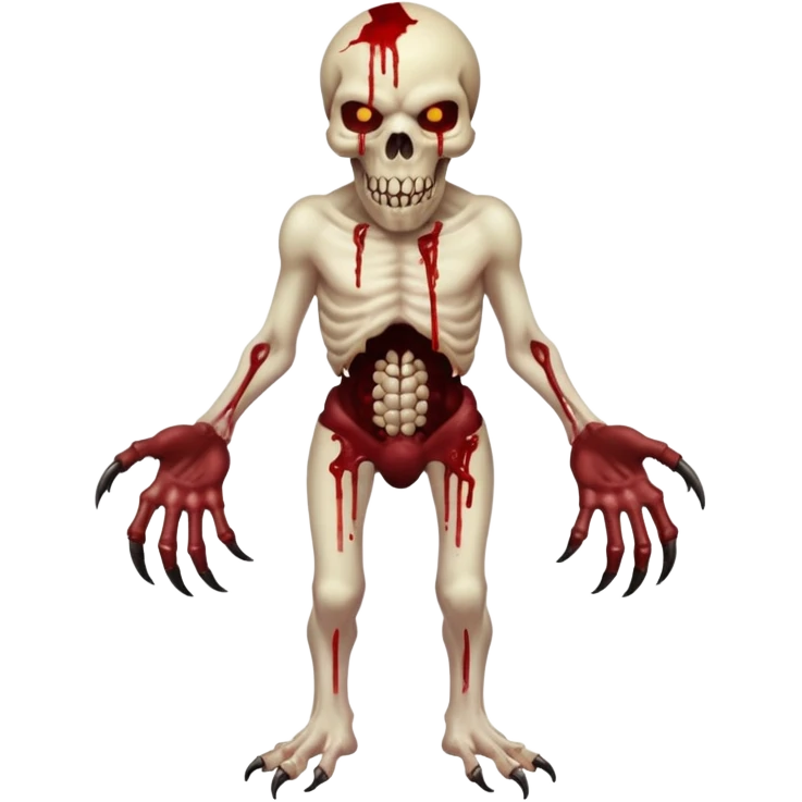 A Hideous mutated monster covered in rotton flesh and bloodin the style of your bleeding skull art, full body. Final boss character, full body emoji
