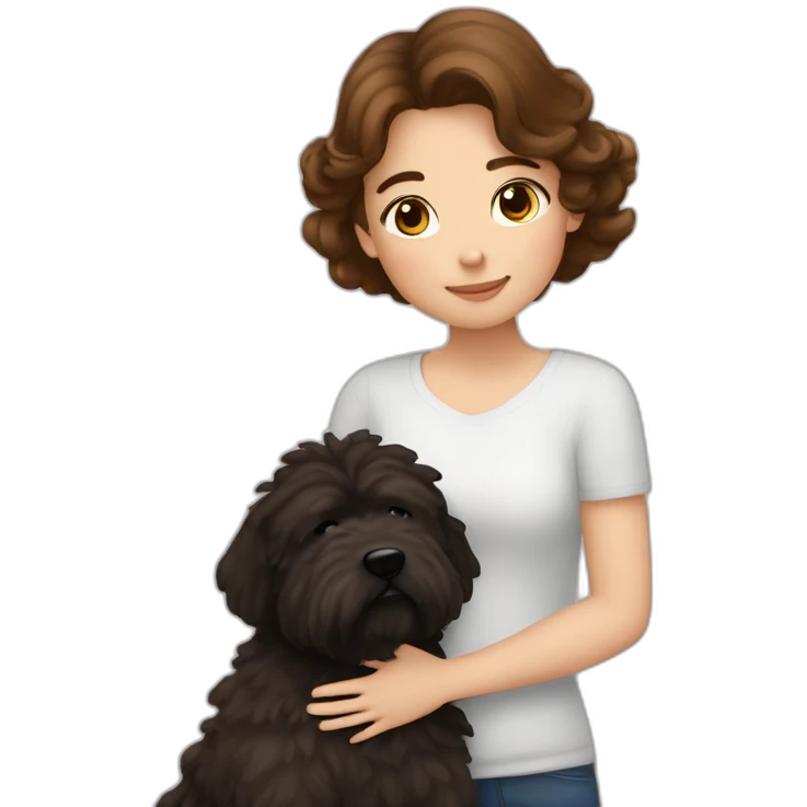 brown hair girl cuddling a bouvier bernois emoji